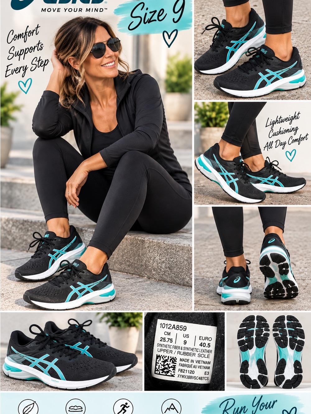 ASICS Black & Teal Women's Athletic Running Sneakers